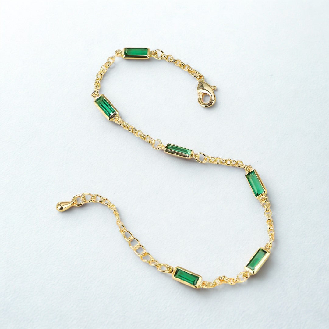 Pulsera Esmeralda Profunda  Estilo Baguette