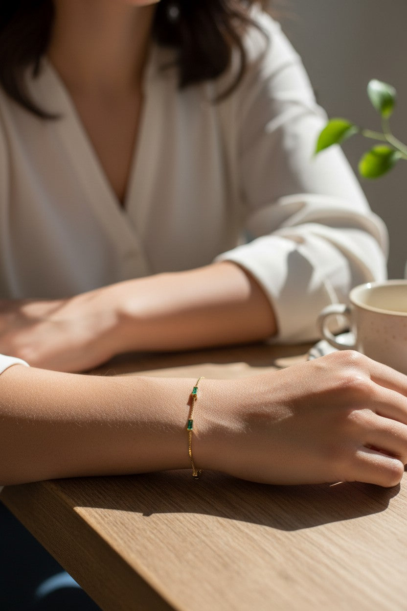 Pulsera Esmeralda Profunda  Estilo Baguette