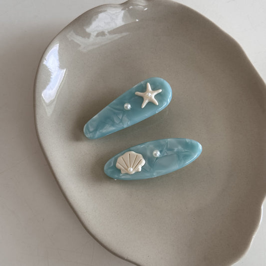 Acetate Side Clip with Water Effect and Marine Details-Set of 2