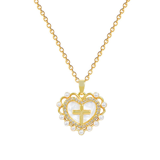 Sacred Heart Necklace with Pearls